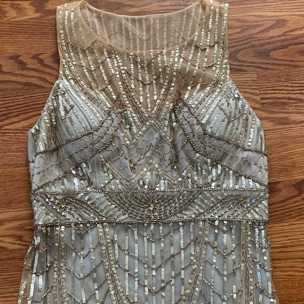 SUE WONG 14 Champagne Silver sequin embellished beaded cocktail formal dress NEW - Picture 13 of 17